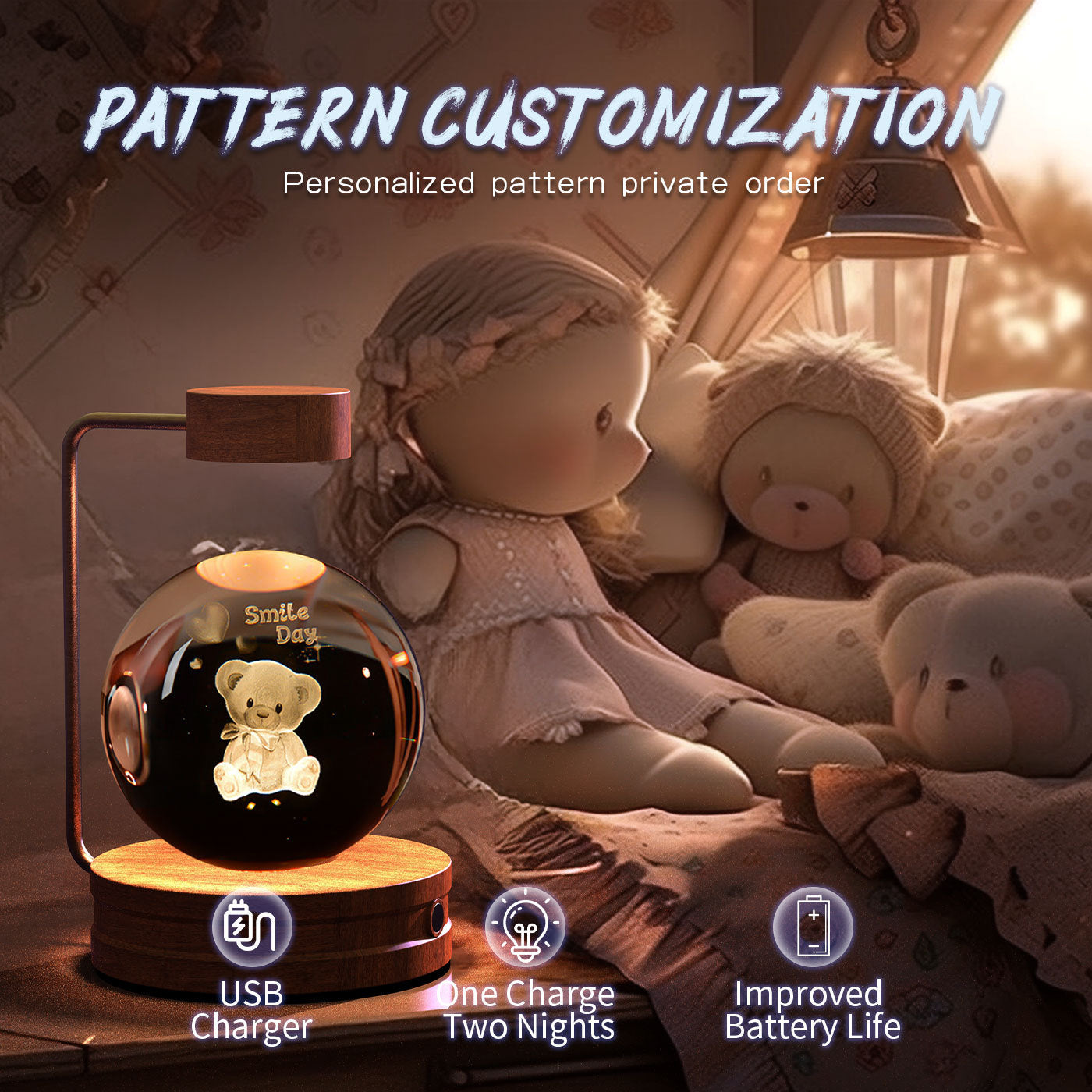 Crystal Ball Night Light USB Power Warm Bedside Light