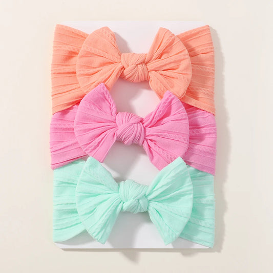 3Pcs Solid Color Baby Headband Bow Children Hair Band Elastic Nylon Newborn Headbands Soft Turban Headwrap Kid Hair Accessories